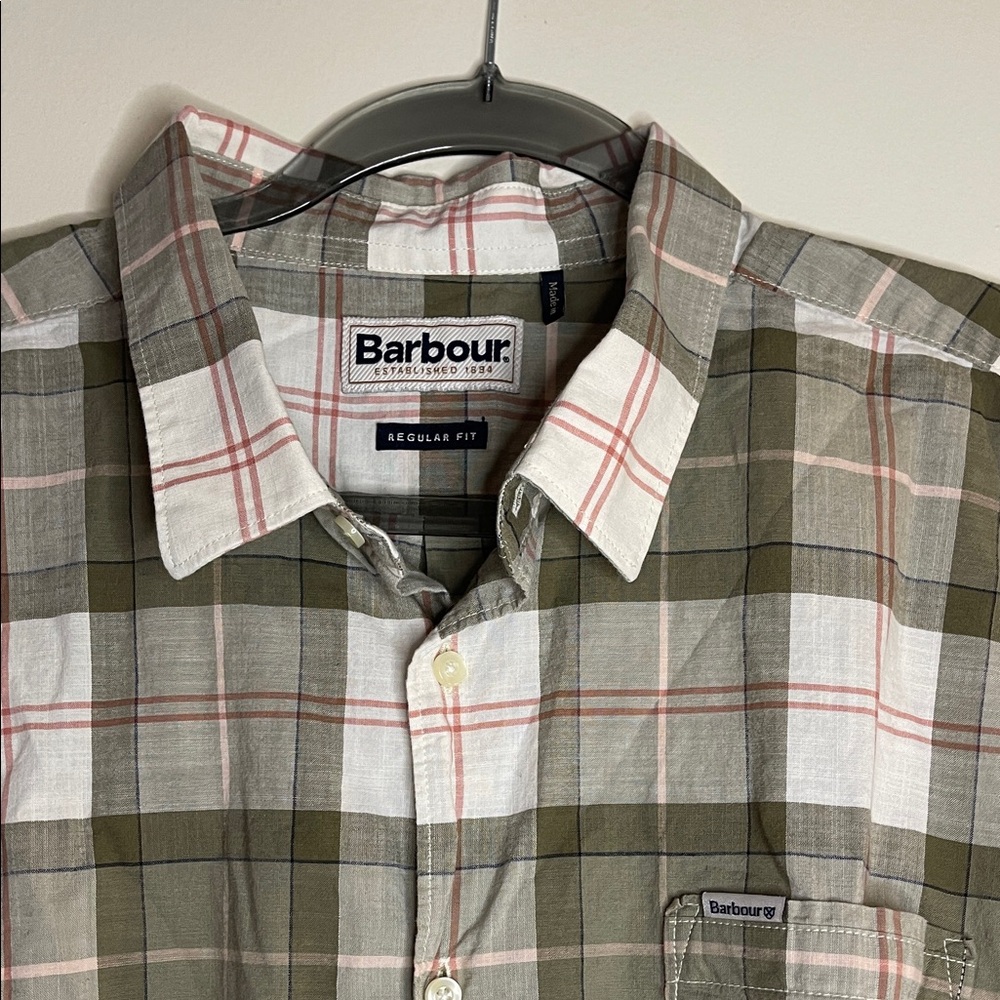 Barbour Men's Olive and Pink Plaid Shirt